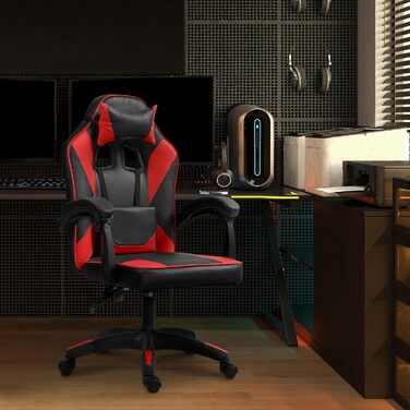 Офісне крісло CLP Orkney Ергономічне ігрове крісло з оббивкою зі штучної шкіри Робоче крісло з регульованою спинкою та підголівником, колір чорний/червоний