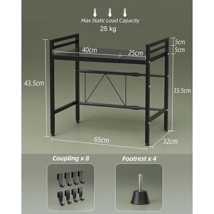Розширювана полиця для мікрохвильової печі NETEL, 2-рівнева, полиця над мікрохвильовою піччю, підставка для мікрохвильової печі на стільницю, кухонна полиця для духовки/кавоварки, стабільна підставка для мікрохвильової печі з 8 гачками, чорна, 2-рівнева -