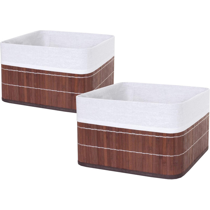 Набір із 2 кошиків для зберігання HWC-C21, кошик, коробка для зберігання, органайзер, коробка для сортування, полиця, кошик, бамбук - коричневий 33 x 33 x 21 см