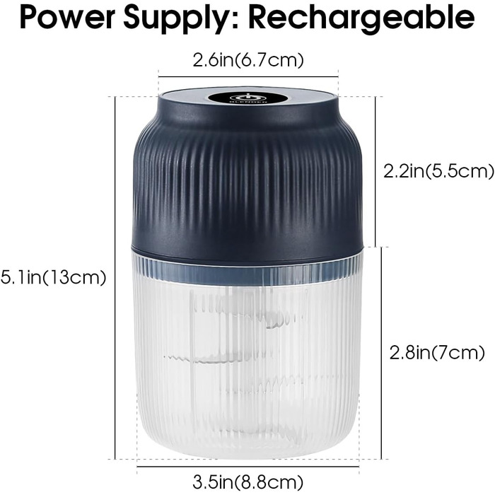 Електрична цибульна нарізка Mini, бездротова портативна USB-зарядка Маленький часниковий подрібнювач Блендер Подрібнювач їжі М'ясорубка для цибулі Перець Часник Овочі (400 мл, синій) 400 мл Синій