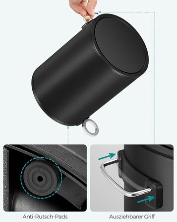 Відро для косметики, 3 л, відро для сміття для ванної кімнати, невелике відро для сміття з кришкою, з плавним закриттям, знімний п
