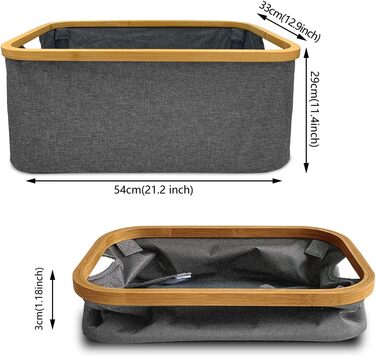 Кошик для білизни складаний 50 л сірий Ідеально підходить як складаний кошик для зберігання Натуральна бамбукова тканина Складаний