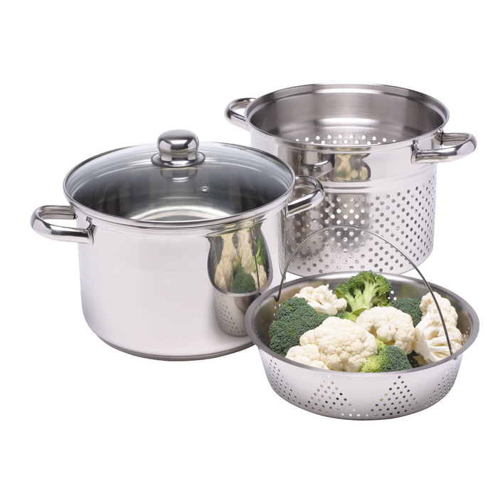 Каструля для пасти KitchenCraft World of Flavours з дуршлагом та паровою корзиною для овочів у подарунковій коробці, нержавіюча сталь, під індукцію, 4 л