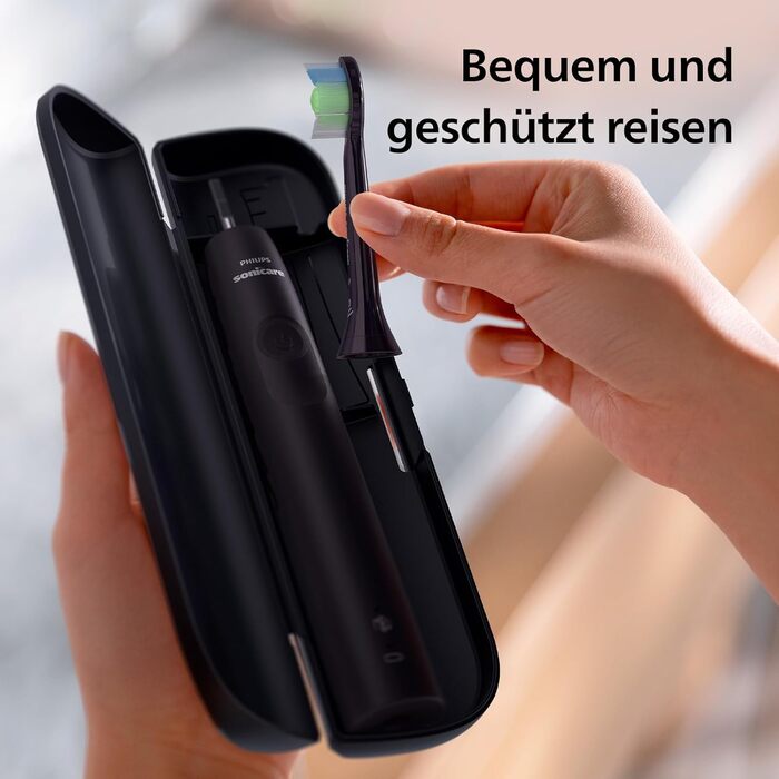 Електрична звукова зубна щітка для дорослих з 1 насадкою Philips W2 Optimal White, чорного кольору, у стильному дорожньому футлярі та USB-зарядним пристроєм (модель HX3683/54), 4100