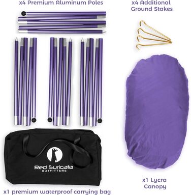 Пляжний навіс від сонця Red Suricata Family Захист від ультрафіолету UPF50 Намет з 4 алюмінієвими стійками, 4 кріпленнями для стійки, 4 кріпленнями для мішків з піском Великий та портативний брезентовий навіс, фіолетовий, великий 3 м x 2,8 м