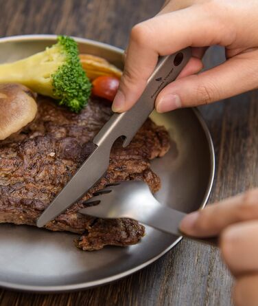 Набір титанових кемпінгових столових приборів iBasingo для кемпінгу, на відкритому повітрі, ложка, ніж, виделка, відкривачка для пляшок, невеликий легкий багаторазовий набір столових приборів для кемпінгу, риболовлі, походів, пікніка, барбекю, 3 шт. Ti107