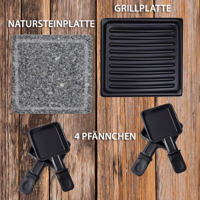 Раклет Syntrox Germany RAC-600W-Brienz з пластиною для гриля з антипригарним покриттям і пластиною з натурального каменю (гарячий камінь)