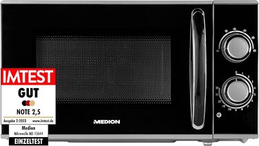 Мікрохвильова піч MEDION, потужність приблизно 700 Вт, ємність приблизно 17 літрів, 6 рівнів, функція розморожування, MD 15644, чорний/сріблястий 17 літрів 700 Вт 6 рівнів потужності 17 літрів чорний-сріблястий