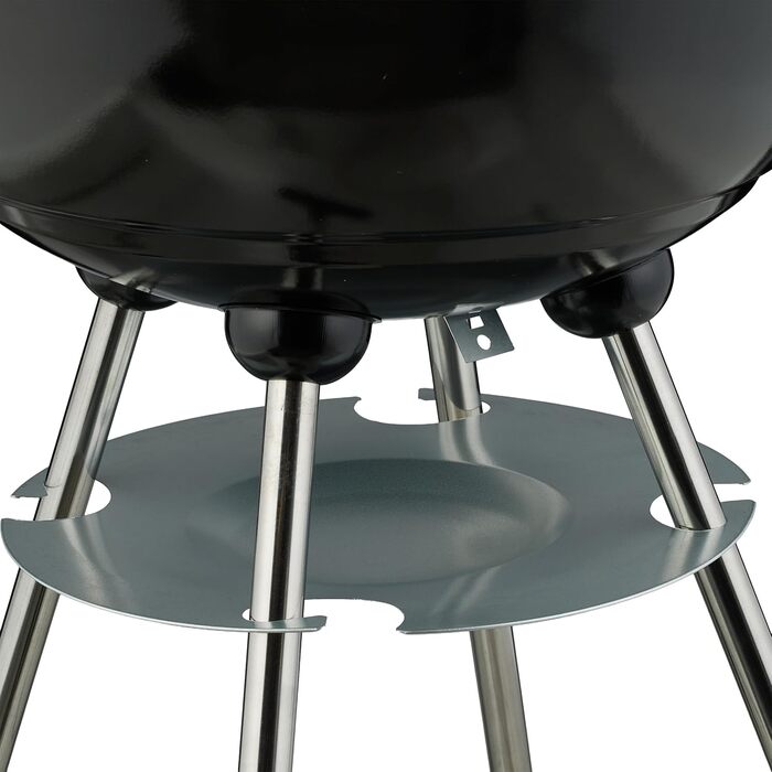 Вугільний гриль-куля, діаметр 44 см, решітка для грилю, гриль-куля з попільником, вугільний гриль на колесах, BBQ, чорний