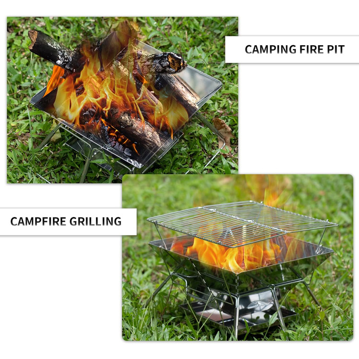 Портативний гриль на деревному вугіллі Tentock, гриль для пікніка, кемпінговий складаний гриль, нержавіюча сталь, відкритий плоский гриль для барбекю, вітрозахисний кемпінговий гриль з сумкою для перенесення для саду, походів, пікніка, риболовлі, срібляст