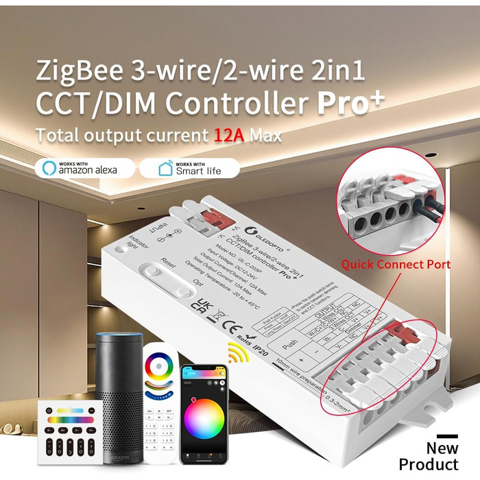 Контролер світла GLEDOPTO ZigBee 3.0 Pro WWCW 2 в 1 CCT Dimmer 12A Max H/ue Alexa Homey Tuya Smart Life APP Control 2 в 1 світлодіодний контролер