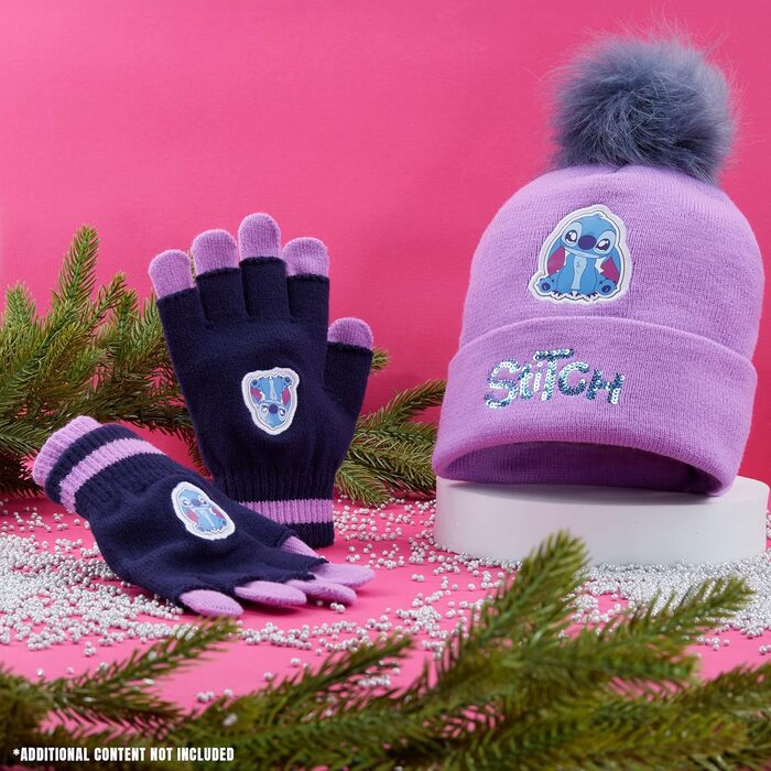 Зимові аксесуари для дівчаток Disney Stitch, дитяча шапка, рукавички, шарф - вибирайте з наборів, подарунки для дітей, фіолетовий набір Stitch з 2 предметів