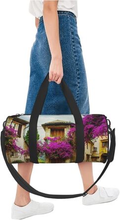 Спортивна сумка, дорожня сумка, з принтом прованського старого міста, сумка на нічліг, чорна, універсальний розмір, сумка для подорожей