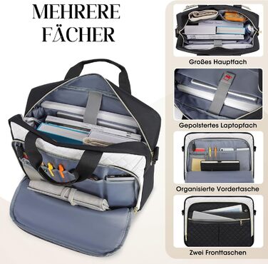 Жіноча сумка для ноутбука 17,3 дюйма, портфель, водонепроникна сумка для ноутбука, робоча сумка, бізнес-сумка, сумка через плече, сумка-мессенджер 17,3 дюйма, чорно-біла