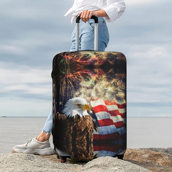 Чохол для валізи Пілотний кокпіт, захист від пилу та подряпин, принт з американським прапором, орлом та феєрверком, розмір 80 см
