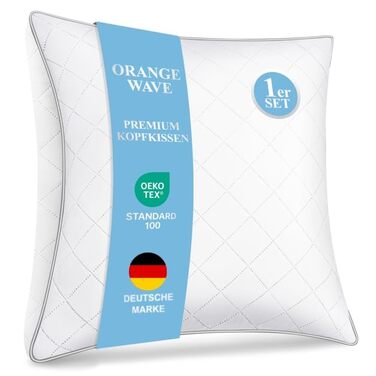 Помаранчева хвиляста подушка 80x80 см - Високоякісна подушка для сну з мікрофібри, м&39яка та дихаюча, подушка готельної якості для сну на спині, боці та животі, сертифікована Oeko-Tex, 80x80x25 см, 1