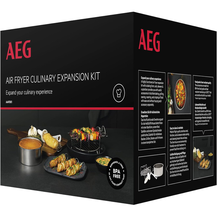Комплект розширення для фритюрниці AEG AAFEK1 AF6 (багатоцільова форма, решітка для гриля, овочевий спіралізатор, набір аксесуарів, універсальний, різноманітний посуд, легко чиститься, нержавіюча сталь)