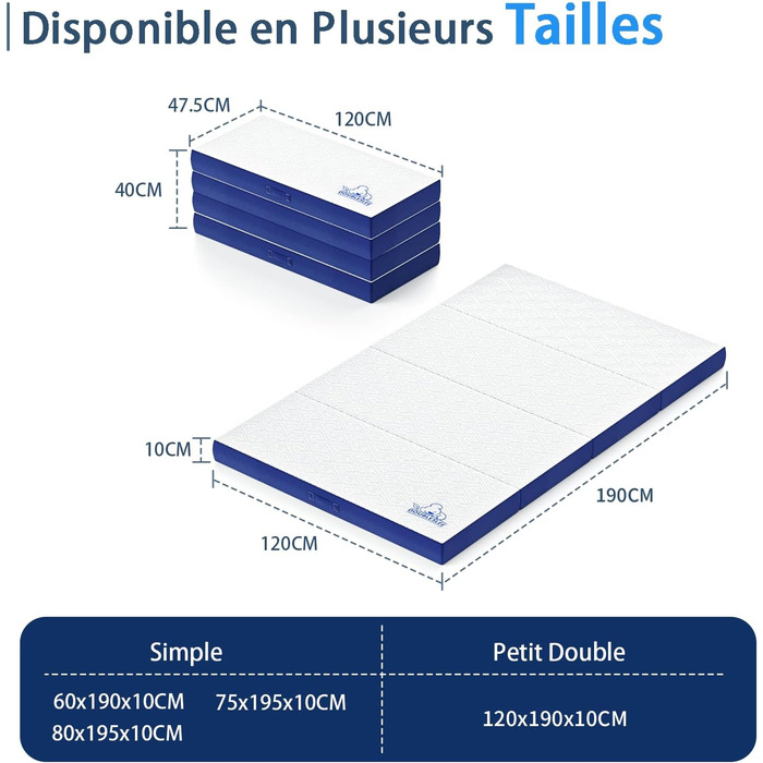 Розкладний матрац, додатковий матрац (120x190x10 см) 120x195