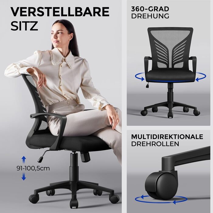 Ергономічне офісне крісло Yaheetech з функцією гойдання, обертове крісло з м&39якою подушкою сидіння, крісло керівника, регульоване по висоті для домашнього офісу/кабінету, чорне 1 чорний