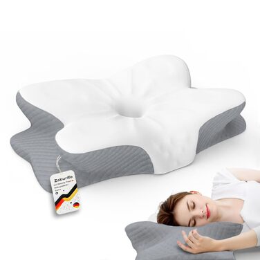 Ортопедична подушка для шиї 50D з піною з ефектом пам&39яті Патент та сертифікати ЄС на дизайн 2 чохли проти катишок Запобігає та полегшує біль у шиї Для всіх положень сну (білий/сірий) Білий з сірими боками