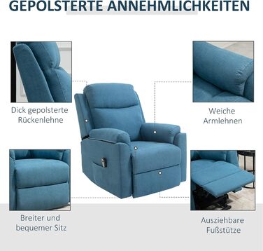 Електричне крісло-реклайнер HOMCOM з підйомником, розкладне крісло з пультом дистанційного керування, бічна кишеня, пружинна основа з кишеньковим механізмом, лляний вигляд, синій, без функції масажу