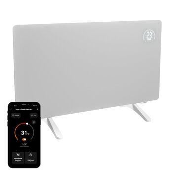 Інфрачервоний обігрівач Princess Connected - Carbon Crystal - Плоский настінний радіатор - 480 Вт - Регульований термостат до 50 C - 24-годинний таймер - Тижневе програмування - Білий або чорний (білий)