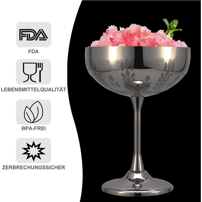 Пшеничний візерунок колосся з нержавіючої сталі чаша для шампанського 280 мл, чаші для шампанського з нержавіючої сталі, келихи дл