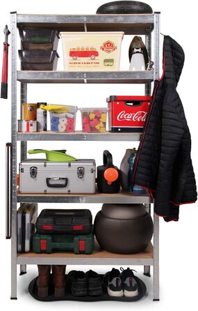 Металевий стелаж Ondis24 Thomas, полиця для зберігання 90x40x180 (В) см, полиця для підвалу, вантажопідйомність до 875 кг, сріблястий, з 5 полицями, вантажопідйомність кожна 175 кг, регульована висота, функціональний надміцний стелаж