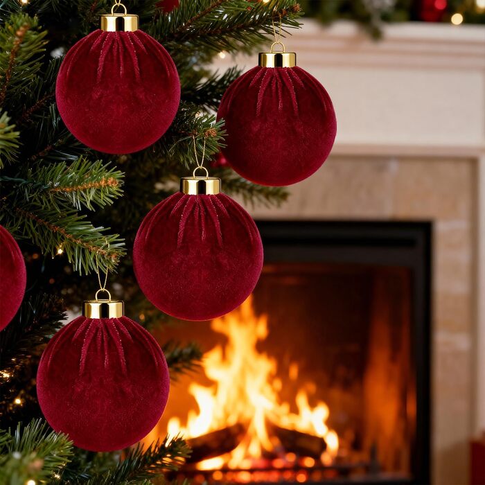 Ялинкові оксамитові кульки 12 шт бордові Miaikoe