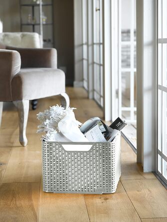 Великий прямокутний кошик для зберігання Curver з ротанговим ефектом, для кухні, вітальні, ванної кімнати, спальні, 30 л, сірий, 30 л сірий, одинарний*