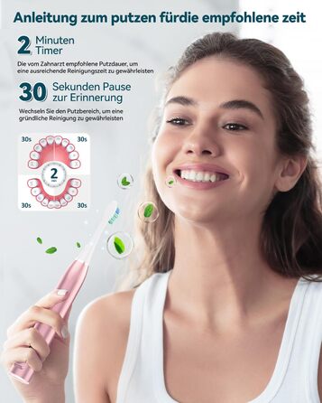 Електрична звукова зубна щітка для дорослих - відбілююча ультразвукова електрична зубна щітка з дорожнім кейсом та зарядною станцією, з 8 насадками, 5 режимами чищення, рожеве золото