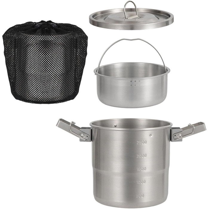 Набір для приготування їжі на відкритому повітрі, кемпінгові горщики з нержавіючої сталі 304, легка конструкція для приготування простих страв на багатті, кемпінговий посуд із надійною петлею для підвішування B