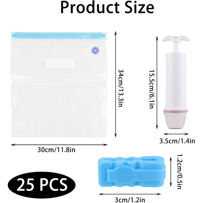 Вакуумні пакети для їжі багаторазові з клапанною блискавкою 30x34 см Безкоштовні пакети Sous Videv Вакуумний контейнер Вакуумні пакети для фруктів, овочів, подорожей, 25 шт.