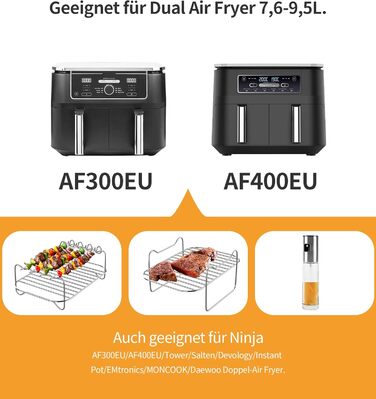 Аксесуари для фритюрниці, 12 шт. Аксесуари для фритюрниці Dual 2024 для фритюрниці Ninja Air Fryer AF500EU, AF400EU, AF300EU, Innsky, Princess, Emerio Аксесуари для решіток аерофритюрниці та пляшки з розпилювачем олії 9.5-10.4 л