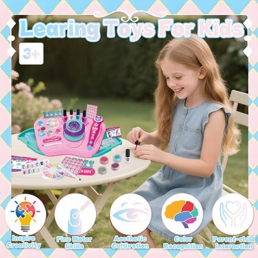 Дитячий набір для студії нігтів STAY GENT із 55 предметів для дівчаток, набір для нігтів на водній основі для дітей (3, 6, 7, 8, 9, 10, 11, 12 років) - подарунки з лаками для нігтів, подарунки з макіяжем на дні народження та Різдво, 4 кольори лаків для ні