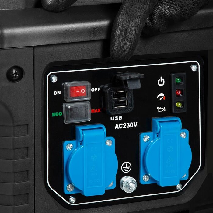 Інверторний генератор EBERTH потужністю 2000 Вт, тихий аварійний генератор з бензиновим двигуном потужністю 3 к.с., 4-тактний, генератор з 2 портами 230 В та 2 USB, інверторна технологія для живлення без стрибків напруги, інвертор потужністю 2000 Вт