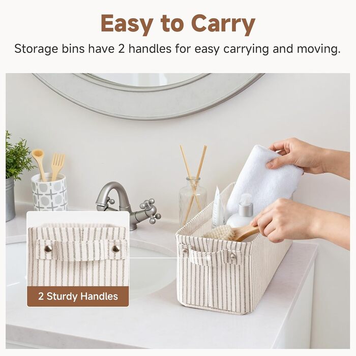 Вузький кошик для зберігання StorageWorks, тканинний кошик для організації, вузький та високий кошик з ручками, складні кошики для зберігання у шафі ванної кімнати, сіро-біла смужка, 2 шт., сіро-біла смужка
