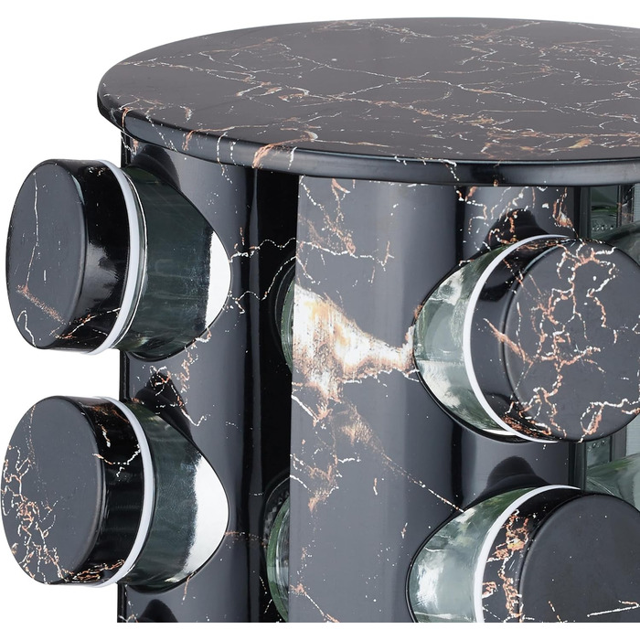 Карусель для спецій Relaxdays з 16 баночками для спецій, зі вставкою-шейкером, обертовий, багаторазовий блок для спецій, мармуровий вигляд, чорний