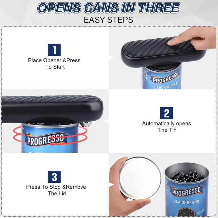 Консервний нож BUDOCI Електричний, акумуляторний консервний нож без гострих країв, зі змінною ріжучою головкою Автоматичний відкривач для банок для кухарів, людей похилого віку, молоді, дітей, артритних рук