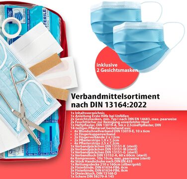 Аптечка BigDean ЗРОБЛЕНА В НІМЕЧЧИНІ червоного кольору - Аптечка першої допомоги згідно DIN 131642022 - Аптечка для автомобіля мож