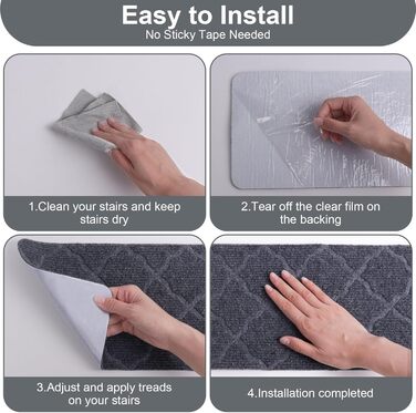 Нековзні сходинки для дерев&39яних сходинок, 20 x 76 см, нековзні сходинки для використання всередині приміщень, килимові сходинки із самоклеючою основою, знімні та придатні для прання в пральній машині, світло-сірий візерунок 7