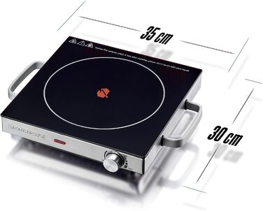Інфрачервона варильна поверхня HEINRICHS Склокерамічна варильна поверхня з інфрачервоним нагріванням, електричні варильні поверхні, що підходять для всіх каструль і сковорідок, 2000 Вт для кемпінгу/офісу/кухні/на відкритому повітрі/одиночна, одинарна вари