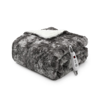 Електрична ковдра LinTimes з автоматичним вимкненням, 6 температурних режимів, 10 годин автоматичного вимкнення, електрична ковдра з PV оксамиту та шерпа-флісу, яку можна прати, 180 x 130 см, сірого кольору