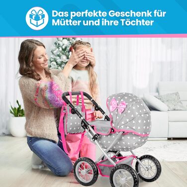 Коляска для ляльок Kinderplay від 2 років, коляска для ляльок від 2 років - Легка та стійка конструкція, коляска для ляльок від 1