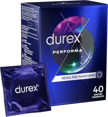 Презервативи Durex Performa презервативи, що розширюють дію, з 5 гелем, що містить бензокаїн, і легка форма 40 упаковок (1 x 40 шт. ) 40 шт. (1 упаковка)