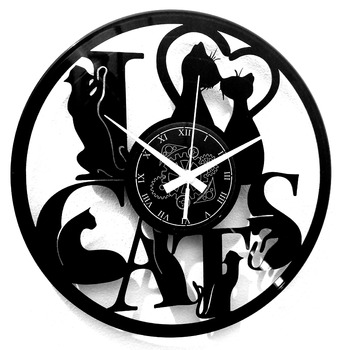 Настінний годинник у вигляді вінілової платівки з дизайном I Love Cats Безшумний кварцовий механізм Ідея подарунка для кухні, спальні, вітальні