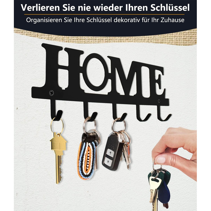Настінна вішалка для ключів 5 гачків, декоративна, легка установка, легована сталь, чорна, тримач для ключів для декору настінного
