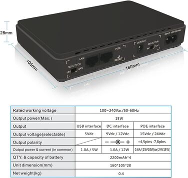 Міні ДБЖ Джерело безперебійного живлення 8800Mah Powerbank Міні ДБЖ з гігабітним POE для бездротового маршрутизатора, модему, каме