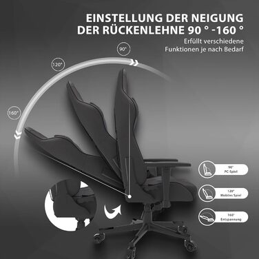 Офісне крісло Spellcaster Gaming Fabric, ергономічне крісло для геймерів, підлокітники, цільна сталева рама, регульований кут нахилу, чорний колір, 43-52 x 69,5 x 57, 5902659841537 Тканина чорного кольору