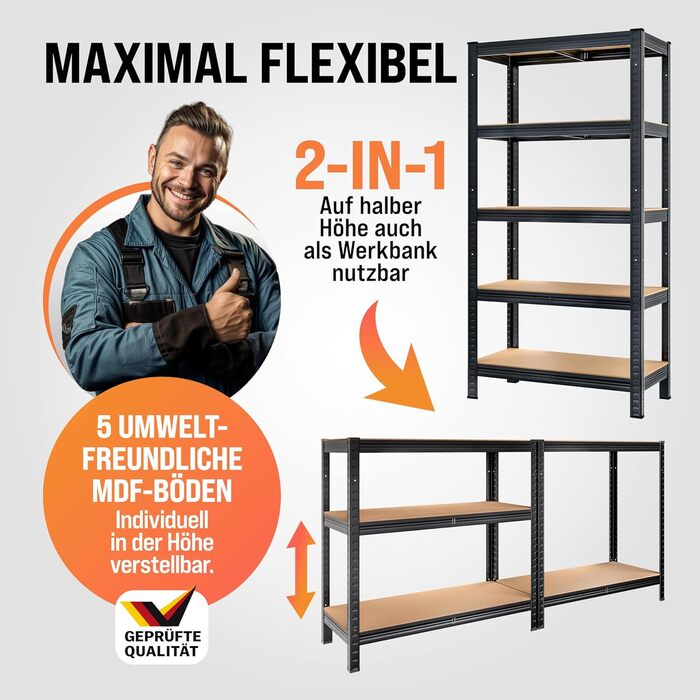 Стелаж Monzana 2 шт. для важких умов експлуатації 180x90x40 см Чорний матеріал для складання 1750 кг 10 полиць МДФ Стелажі для підвалу Стелажі для зберігання Безболтові стелажі Металеві стелажі Стелажі для майстерні